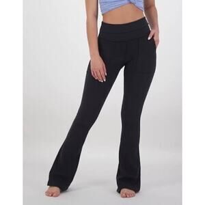 Offline by Aerie Black Ribbed Pocket Foldover Flare Legging Size Small